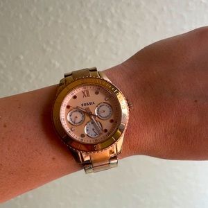 Rose Gold Fossil Watch with Gems